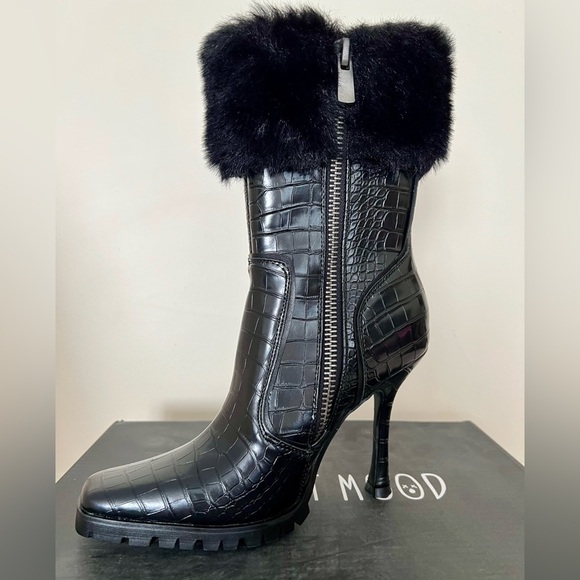 NIB Dolls Kill Current Mood Call The Shots Vegan Croc-Embossed Heeled Boots Blk - Picture 4 of 15